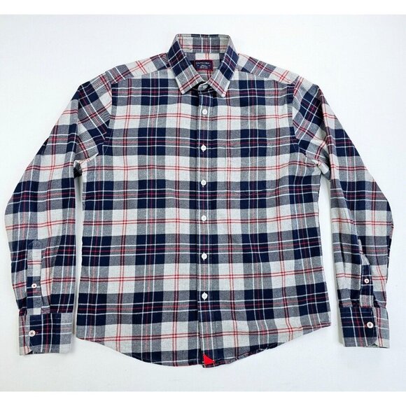 Untuckit Size Small Gray Navy Red Check Flannel Long Sleeve Cotton Logo Shirt - Picture 1 of 11